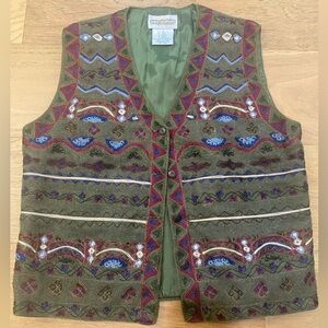 Cambridge Dry Goods Vintage Colorful Embroidered Wool Women’s Vest size S VGUC